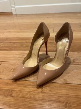 Christian Louboutin Nude Patent Pigalle 100 Pumps with Red Sole